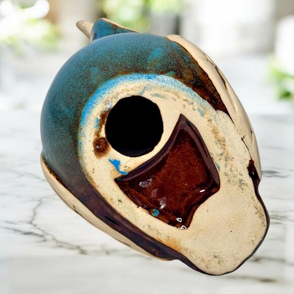 Handcrafted Ceramic 5” Owl Figurine Turquoise Rustic Folk Art Decor Nature Boho - Picture 6 of 7